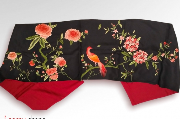 Confederate rose & Bird silk scarf